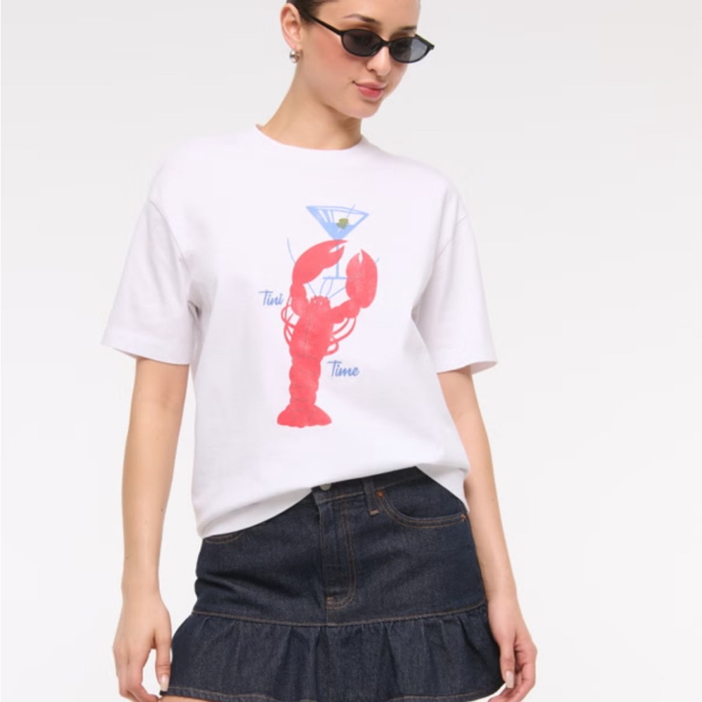 Abercrombie & Fitch White Tee with Red Lobster Print